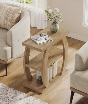 Houten Bijzettafel met 3 Niveaus en Geometrisch Frame - Natuurlijk Eiken