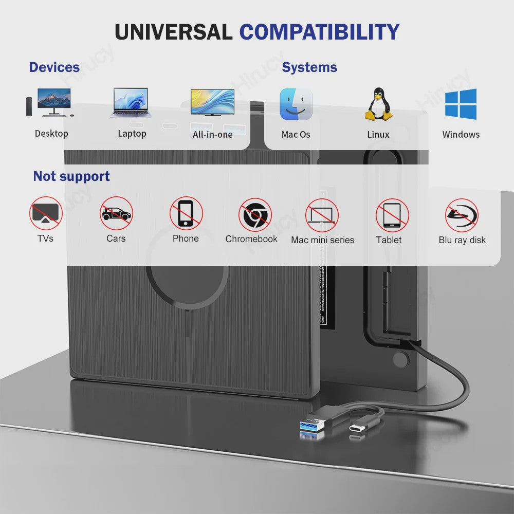 Externe CD/DVD Brander & Lezer met USB 3.0 & Type-C (7-in-1)