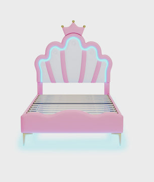 Betoverend Prinsessenbed 90x200cm met Kroon Hoofdbord, LED Verlichting en Lattenbodem