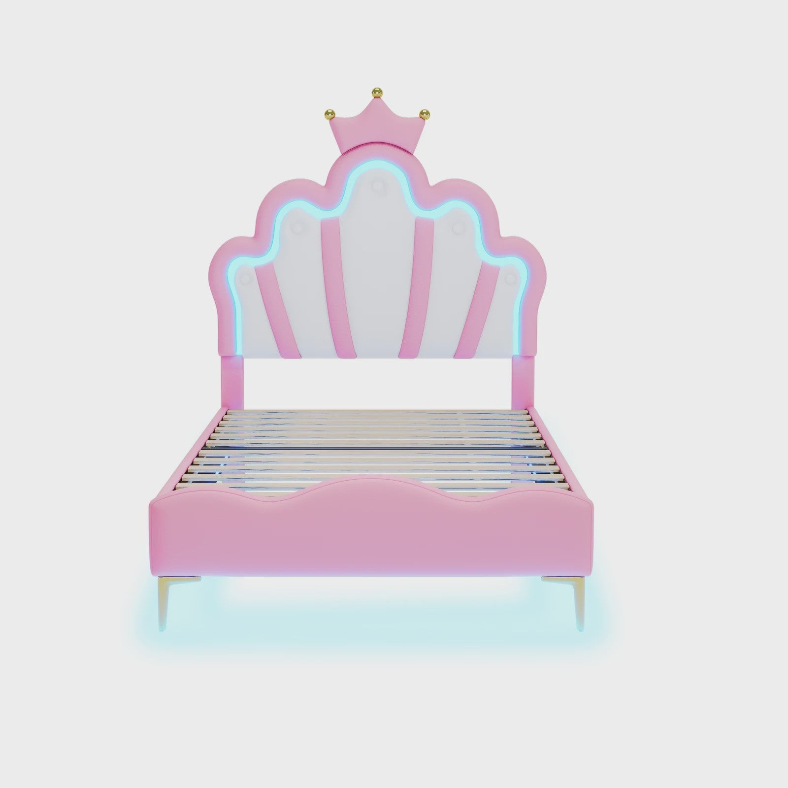 Betoverend Prinsessenbed 90x200cm met Kroon Hoofdbord, LED Verlichting en Lattenbodem