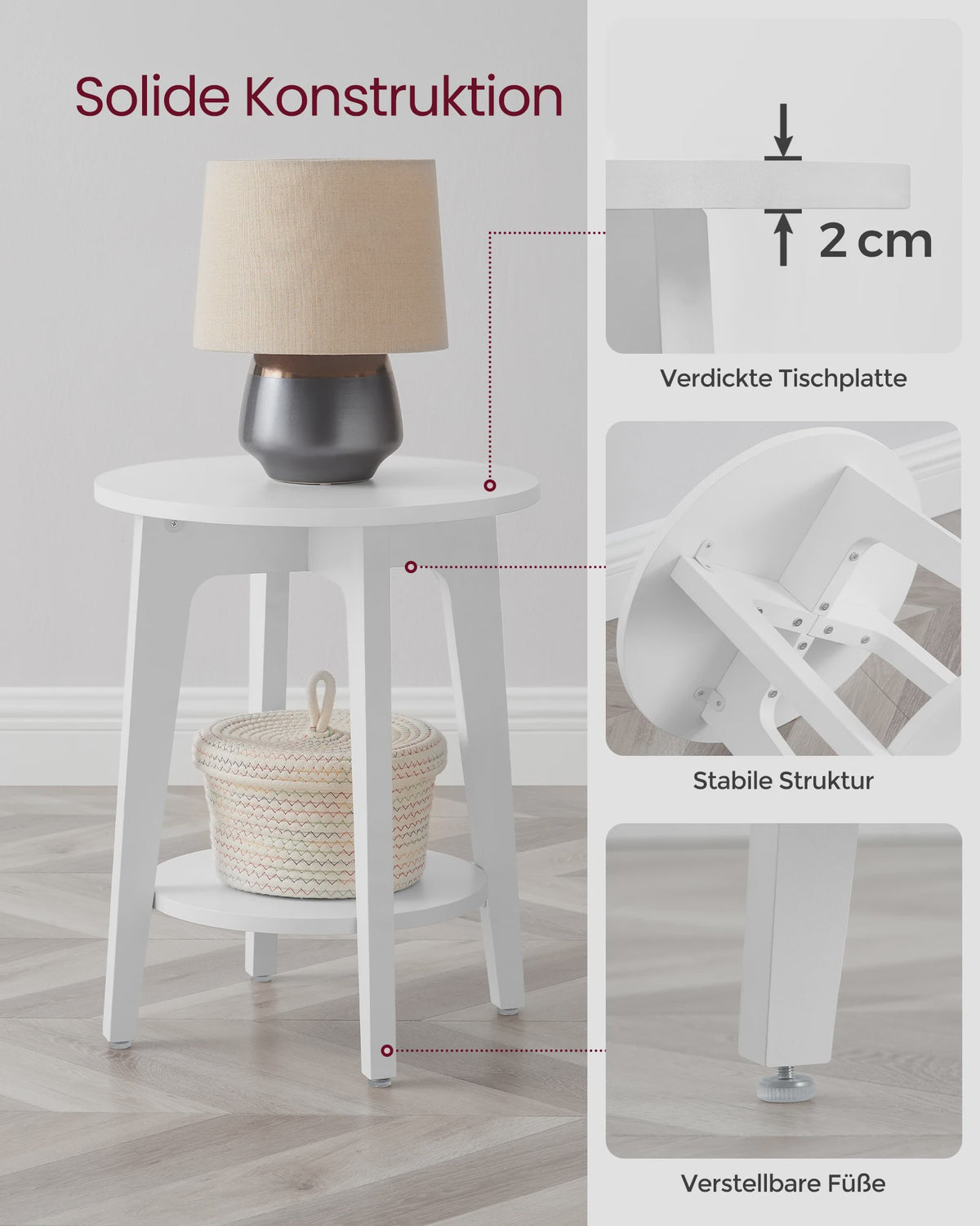 VASAGLE Ronde Bijzettafel met Opberglaag - Modern Design, 40x50 cm