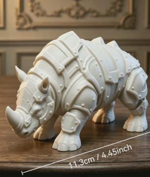 3D Geprinte Gepantserde Neushoorn Figuur - Middeleeuwse Rivet Punk Sculptuur