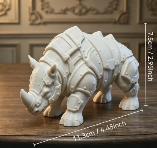 3D Geprinte Gepantserde Neushoorn Figuur - Middeleeuwse Rivet Punk Sculptuur