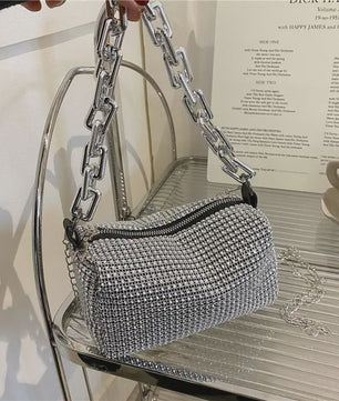 Glamoureuze Strass Bucket Bag met Glitter Ketting - Mini Crossbody Tasje