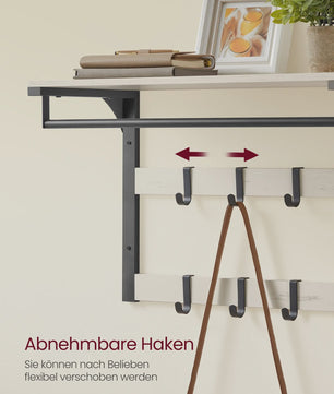 Wandkapstok met Plank en 10 Verplaatsbare Haken - Wandmontage