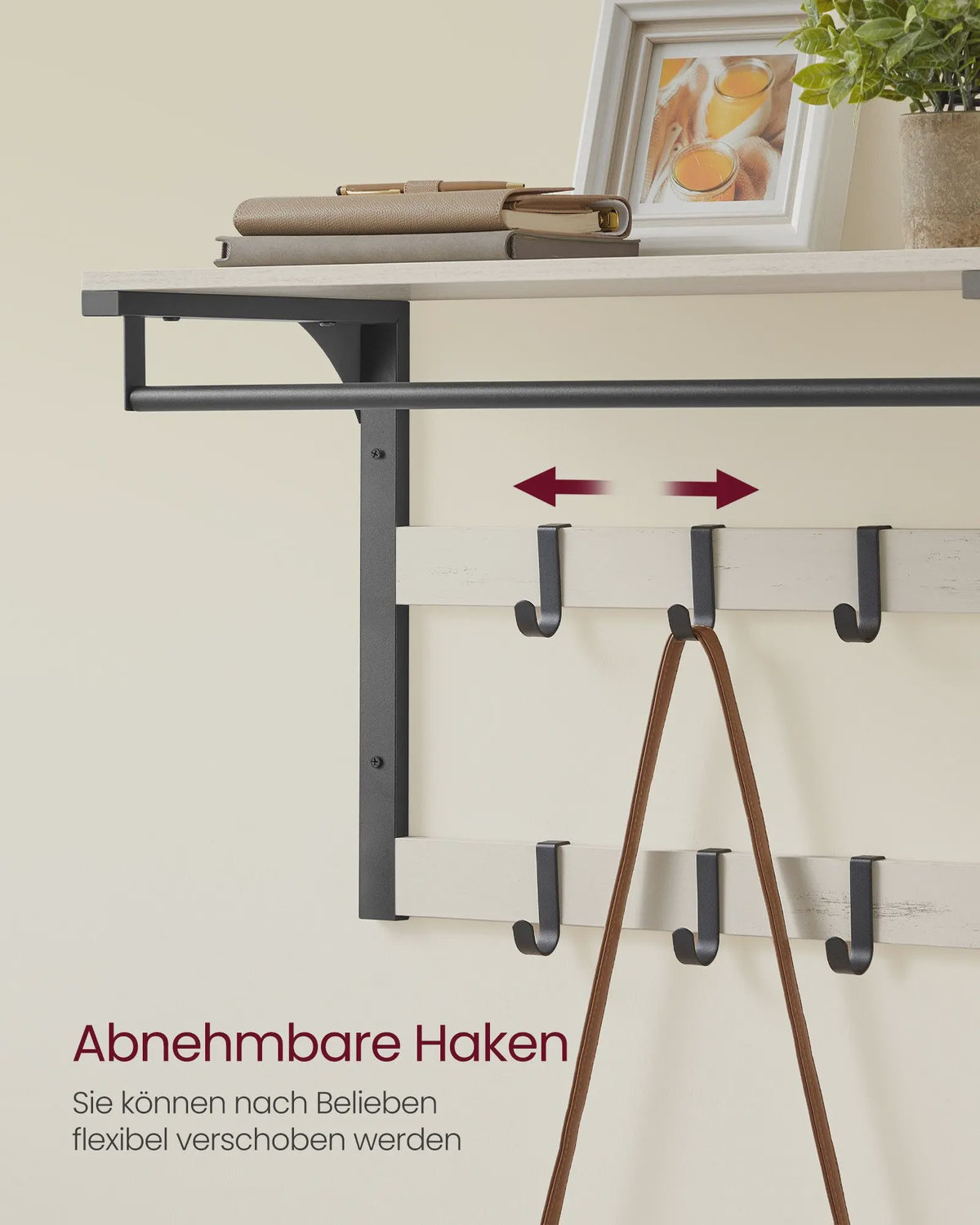 Wandkapstok met Plank en 10 Verplaatsbare Haken - Wandmontage