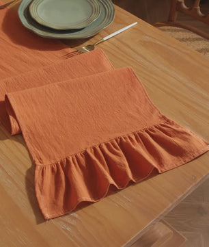 Oranje Katoenen Tafel Runner met Ruches - Feestelijke Decoratie voor Elke Gelegenheid