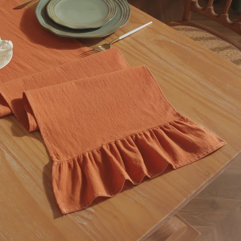 Oranje Katoenen Tafel Runner met Ruches - Feestelijke Decoratie voor Elke Gelegenheid