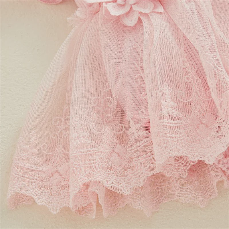 Prinsessen Baby Meisjes Romper Jurk met 3D Bloemen, Kant & Hoofdband - Zomerkleding