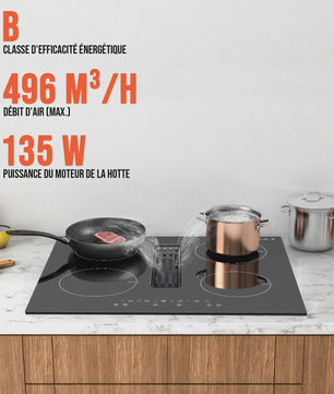 Karinear Inbouw Inductie Kookplaat met Afzuiging - 60cm, 6400W, 9 standen, Timer & Boost