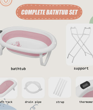 Opvouwbaar Babybadje met Ergonomisch Zitje, Thermometer & Ondersteuning (0-18 mnd) - Grijs/Blauw/Roze