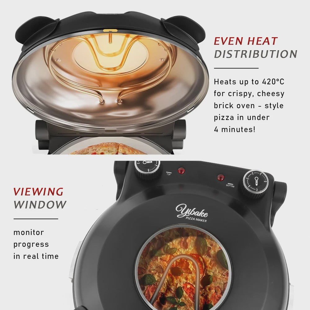 Elektrische Pizzaoven 12 Inch - 1200W met Keramische Steen & Precisie Temperatuurregeling tot 420°C