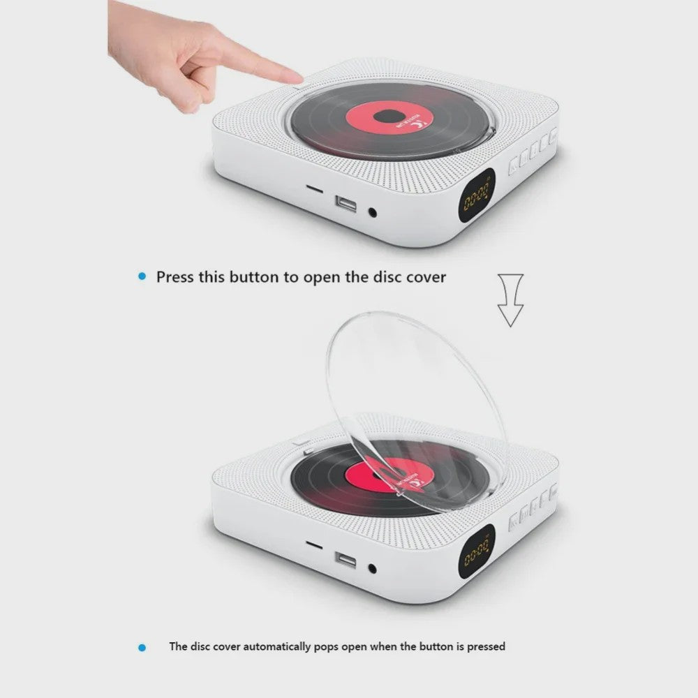 Draagbare Bluetooth CD Speler met Stereo Geluid, LED Scherm en Wandmontage