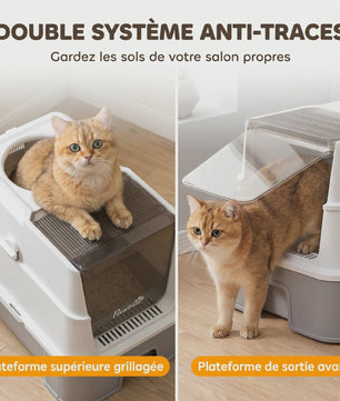 Pawhut Roestvrij Staal Kattenbak met Lade - Verwijderbaar Deksel, Inclusief Schep & Filter - 60x40x45cm, Grijs