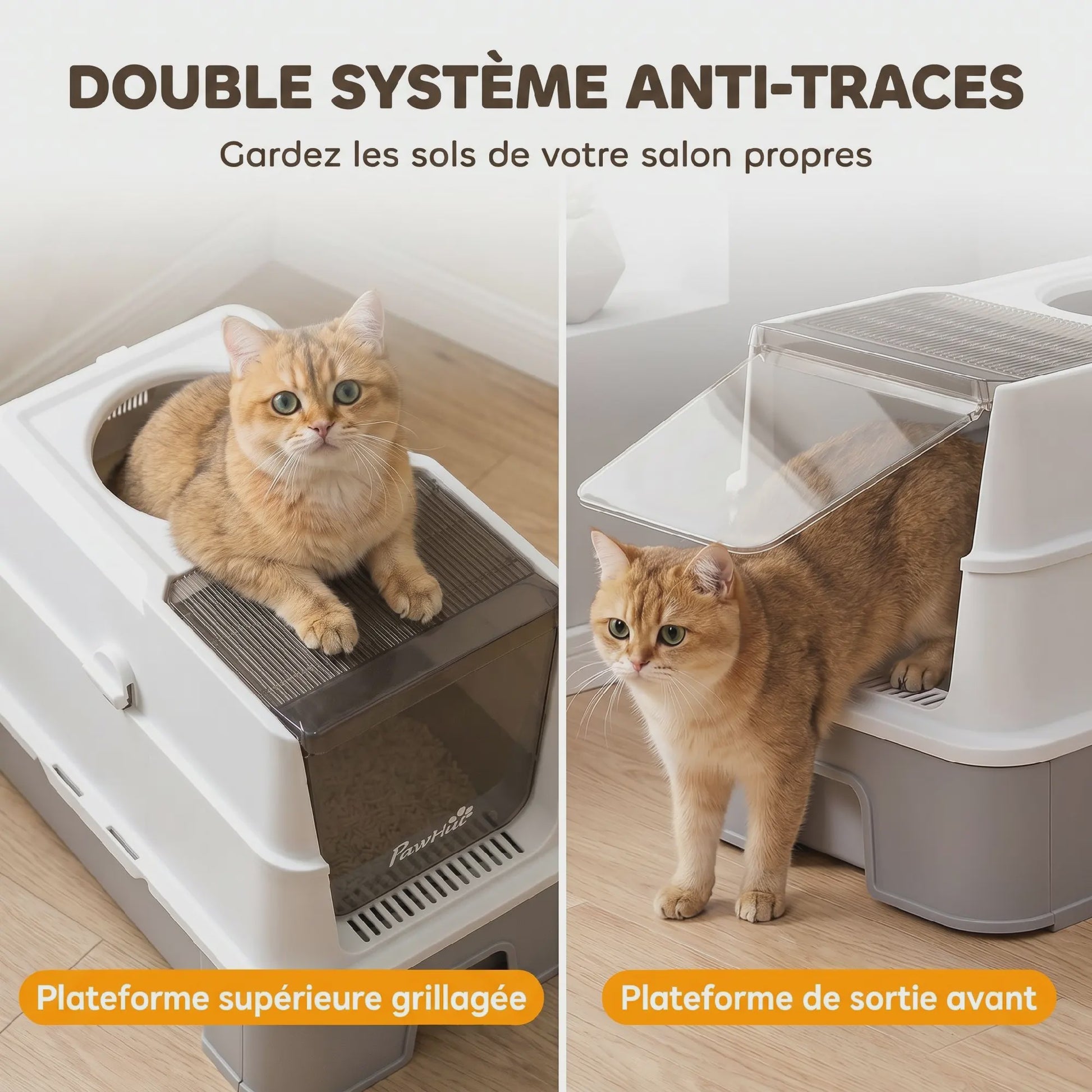 Pawhut Roestvrij Staal Kattenbak met Lade - Verwijderbaar Deksel, Inclusief Schep & Filter - 60x40x45cm, Grijs