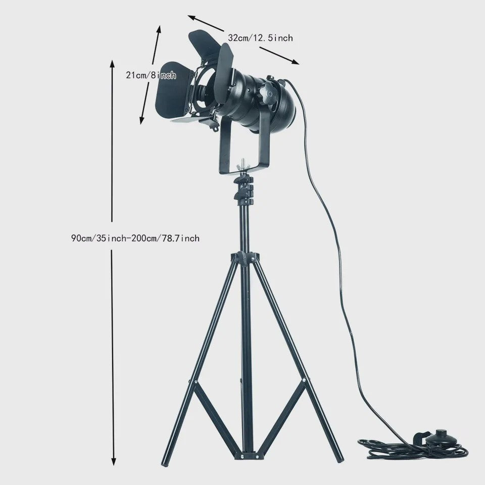 Industriële Tripod Vloerlamp - Retro Studio Verlichting Zwart
