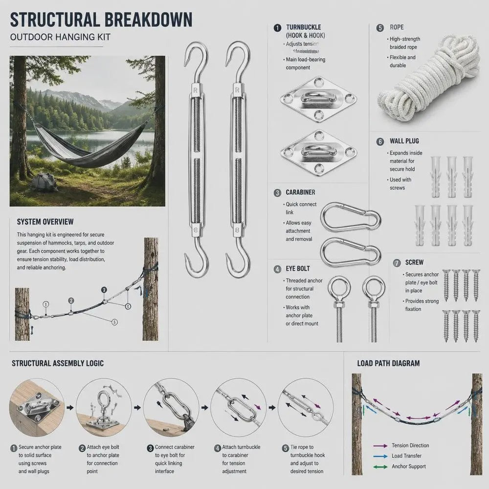 9-delige RVS Zonnezeil Ophangset - Complete Accessoires Kit