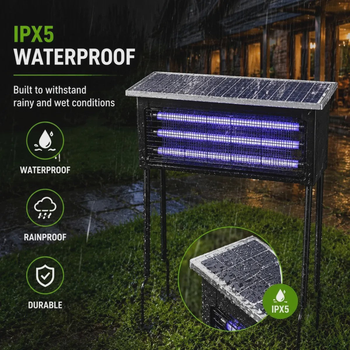 Solar Muggenlamp met UV-licht en USB/Zonne-energie - IPX5 Waterdicht