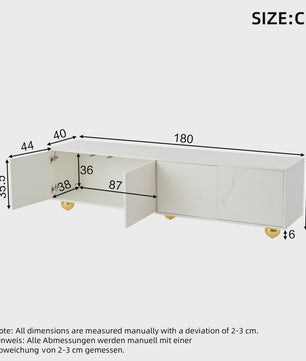 180cm Wit TV-meubel met Cloud Design, 4 Deuren, Geschikt voor 75-inch TV's