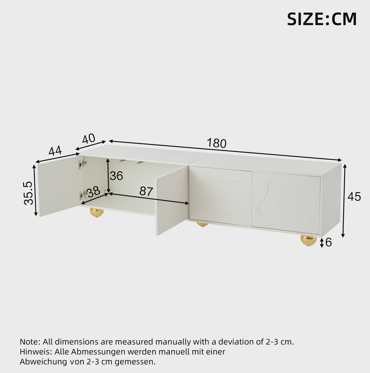 180cm Wit TV-meubel met Cloud Design, 4 Deuren, Geschikt voor 75-inch TV's