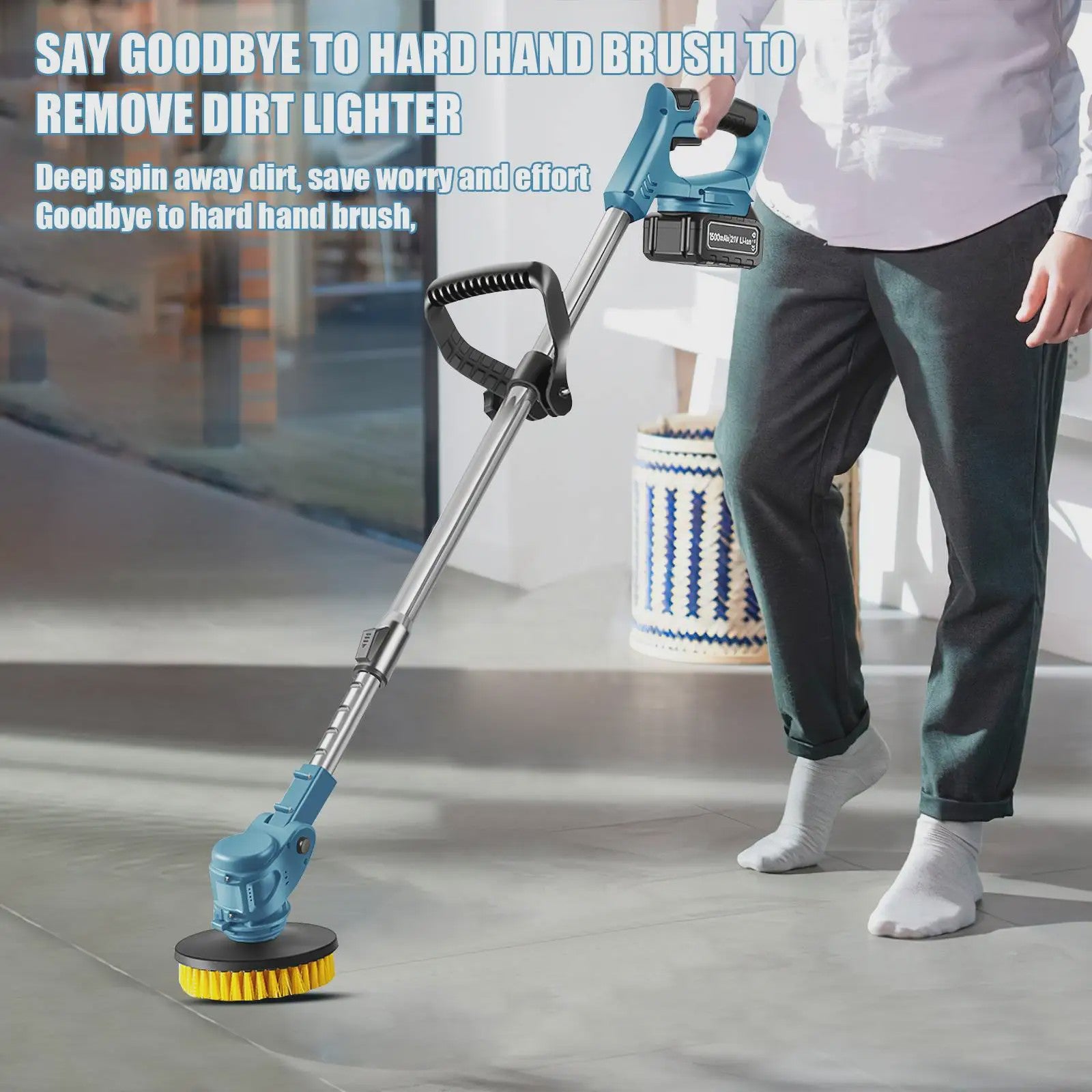Draadloze Spin Scrubber: 800W Elektrische Schoonmaakborstel met Telescoopsteel & 21V Batterij