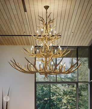 Grote Herten Gewei Kroonluchter - Sfeervolle Hanglamp voor Woonkamer & Loft