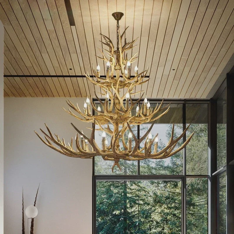 Grote Herten Gewei Kroonluchter - Sfeervolle Hanglamp voor Woonkamer & Loft