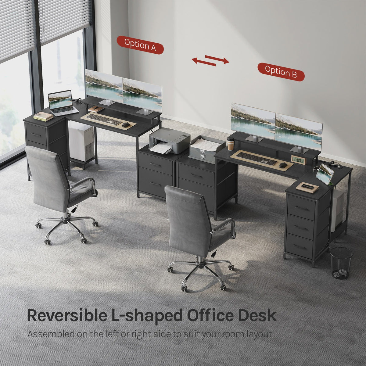 L-vormig Gaming Bureau met 5 Lades, USB Opladen & LED Verlichting - Hoekbureau voor Thuiswerkplek