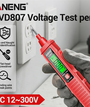ANENG VD807 Spanningsmeter Pen: 12-300V AC, Contact/Non-Contact Nul/Fase Detector met LED Zaklamp