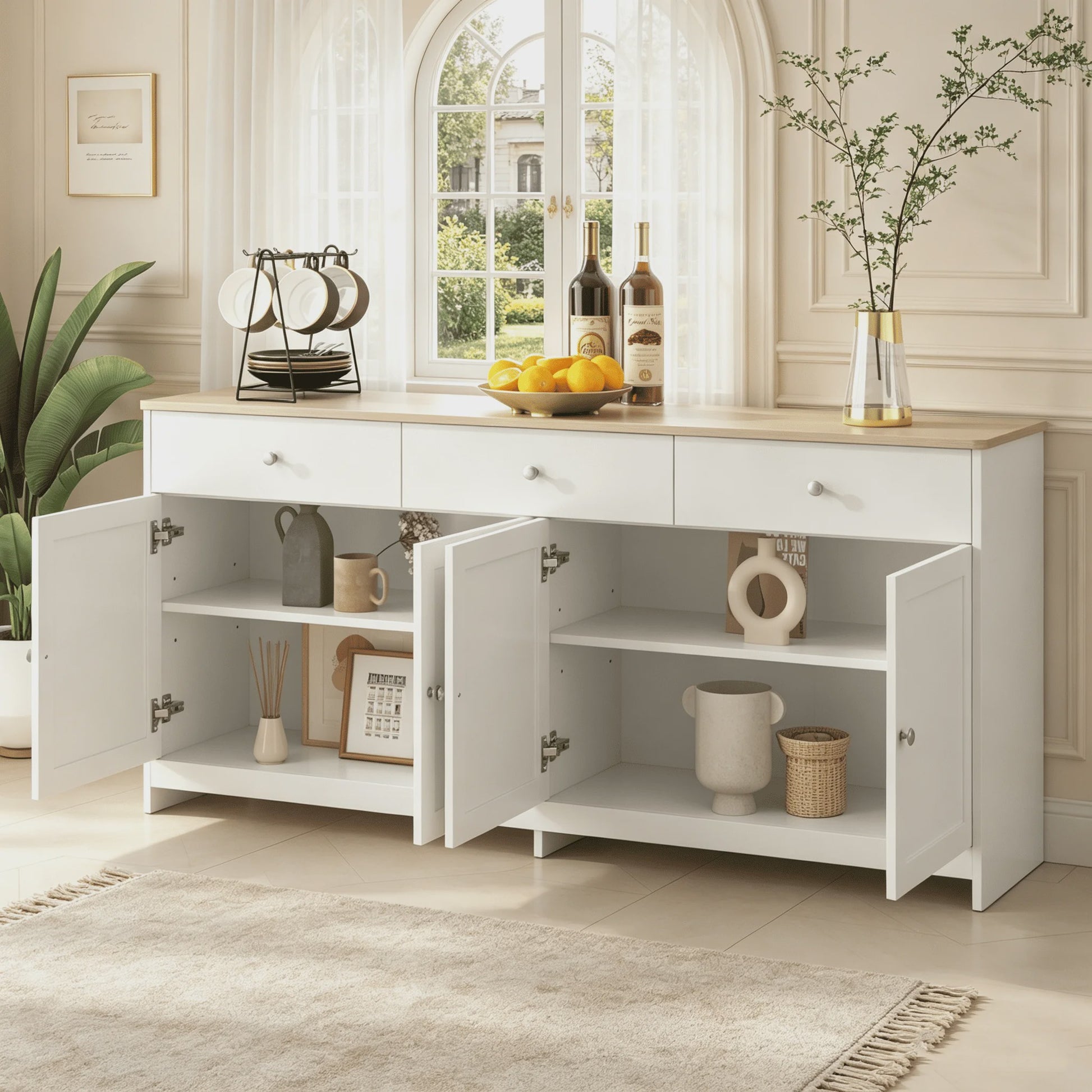 Ruime Buffetkast met 3 Lades en 4 Deuren - Oak Look Blad