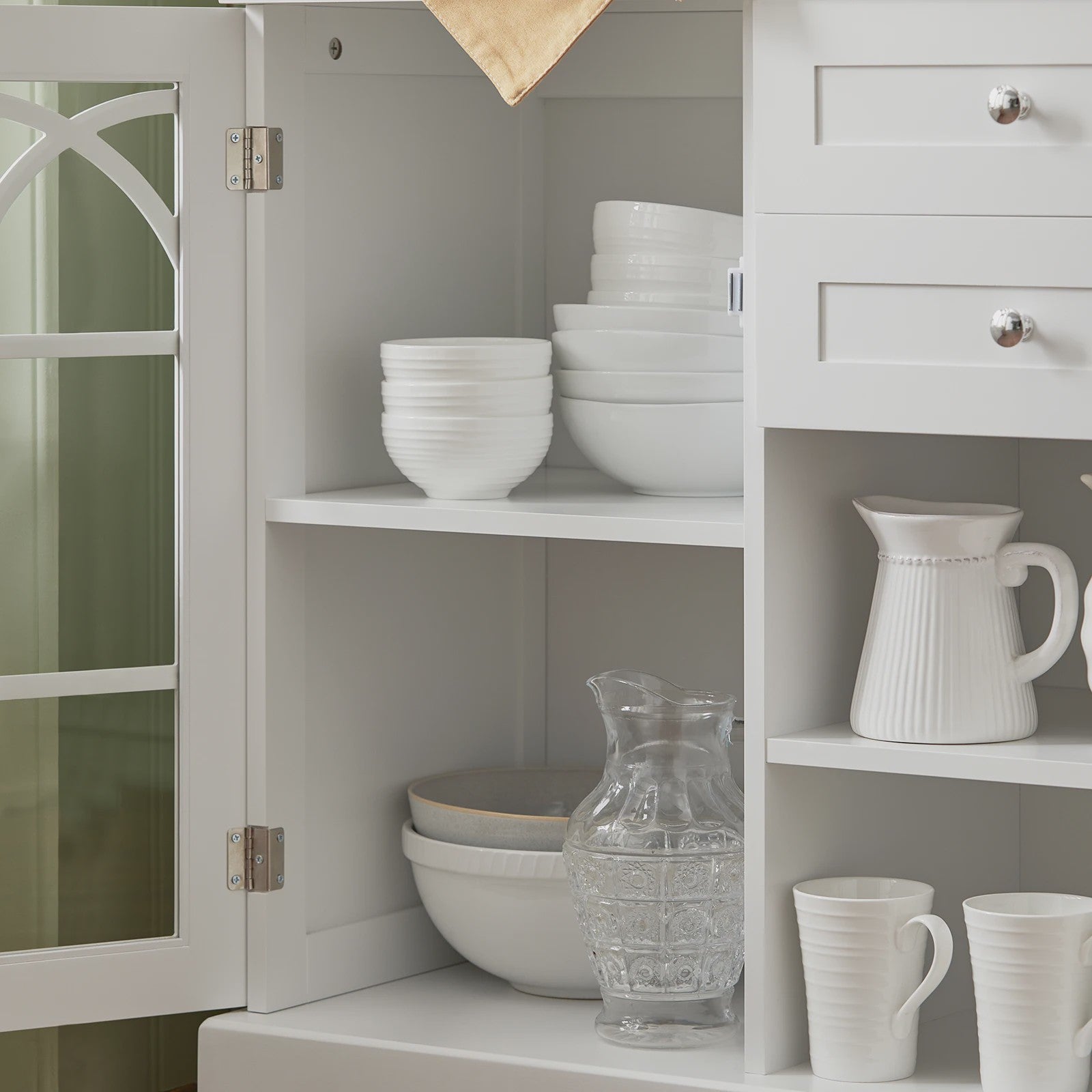 Wit Sideboard met 2 Glazen Deuren en 2 Lades - Stijlvolle Buffetkast voor Woonkamer of Hal