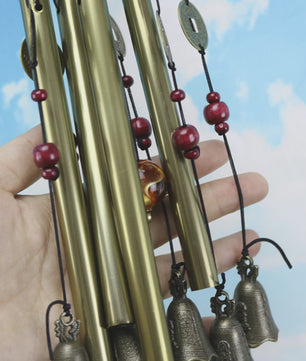 Traditionele Chinese Bronzen Windgong met 4 Buizen en 5 Bellen - Feng Shui Geluksbrenger voor Tuin en Terras