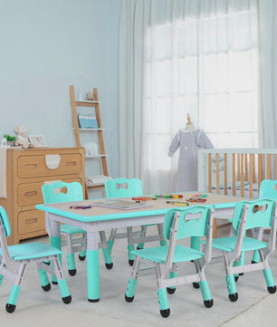 Verstelbare Kinder Tafel met 6 Stoelen - Knutseltafel & Speeltafel voor Kinderen (2-10 jaar)