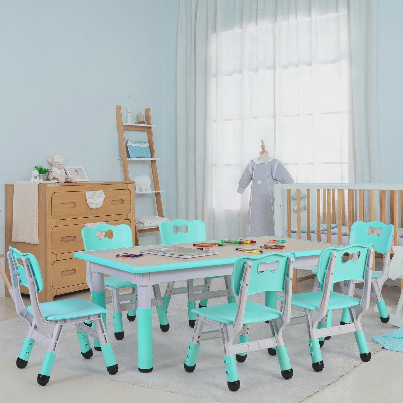 Verstelbare Kinder Tafel met 6 Stoelen - Knutseltafel & Speeltafel voor Kinderen (2-10 jaar)
