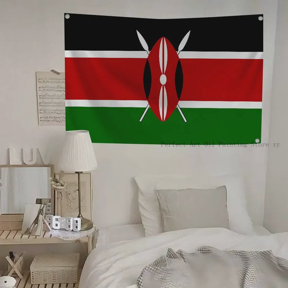Kenya Vlag Banner - Duurzaam Polyester met 4 Ophangogen - Decoratie voor Binnen & Buiten