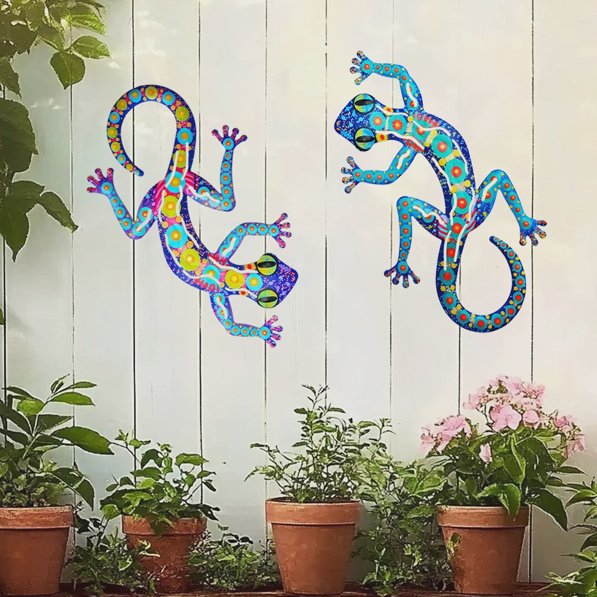 Kleurrijke Metalen Muurdecoratie Gecko - Levendige Hagedis Sculptuur voor Binnen & Buiten