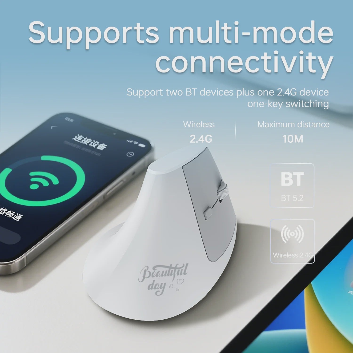 Ergonomische Verticale Draadloze Muis - Oplaadbaar, Bluetooth & 2.4G