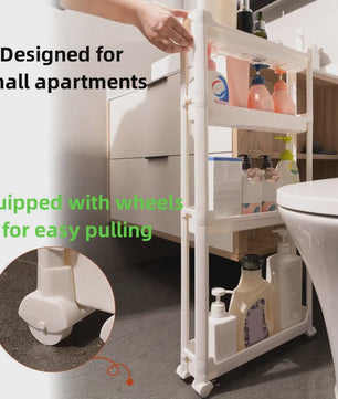 Smalle Opbergkast met Wielen - Ruimtebesparend Trolley Rek voor Badkamer & Keuken