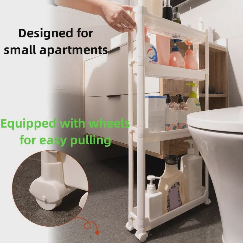 Smalle Opbergkast met Wielen - Ruimtebesparend Trolley Rek voor Badkamer & Keuken