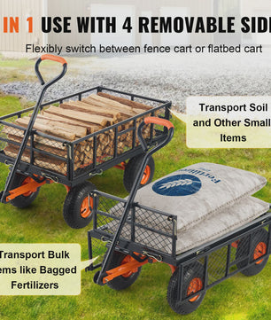 Robuuste Metalen Tuinwagen met 400/880lbs Capaciteit - Veelzijdige Transportkar