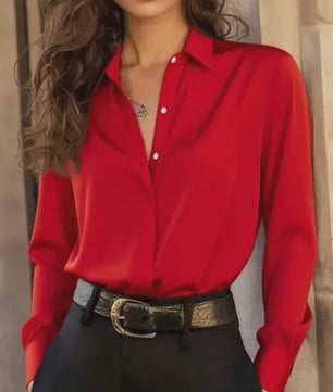 Elegante Damesblouse met Lange Mouwen en Klassieke Kraag - Veelzijdige Kantoor Chic Top