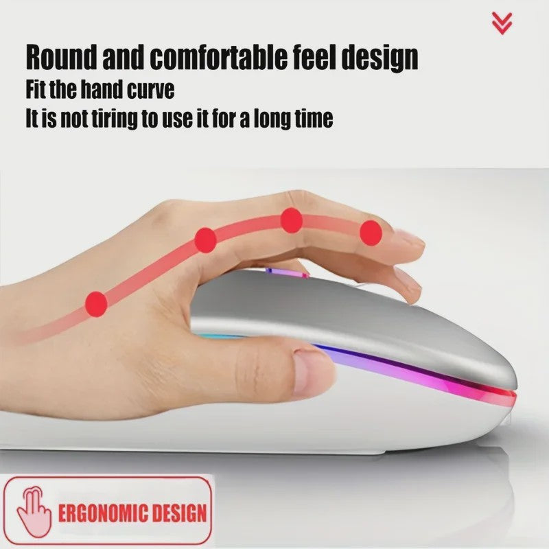 Draadloze Oplaadbare Muis met LED Verlichting - Stille Klik & Dual Mode (Bluetooth/2.4Ghz) voor PC/Laptop