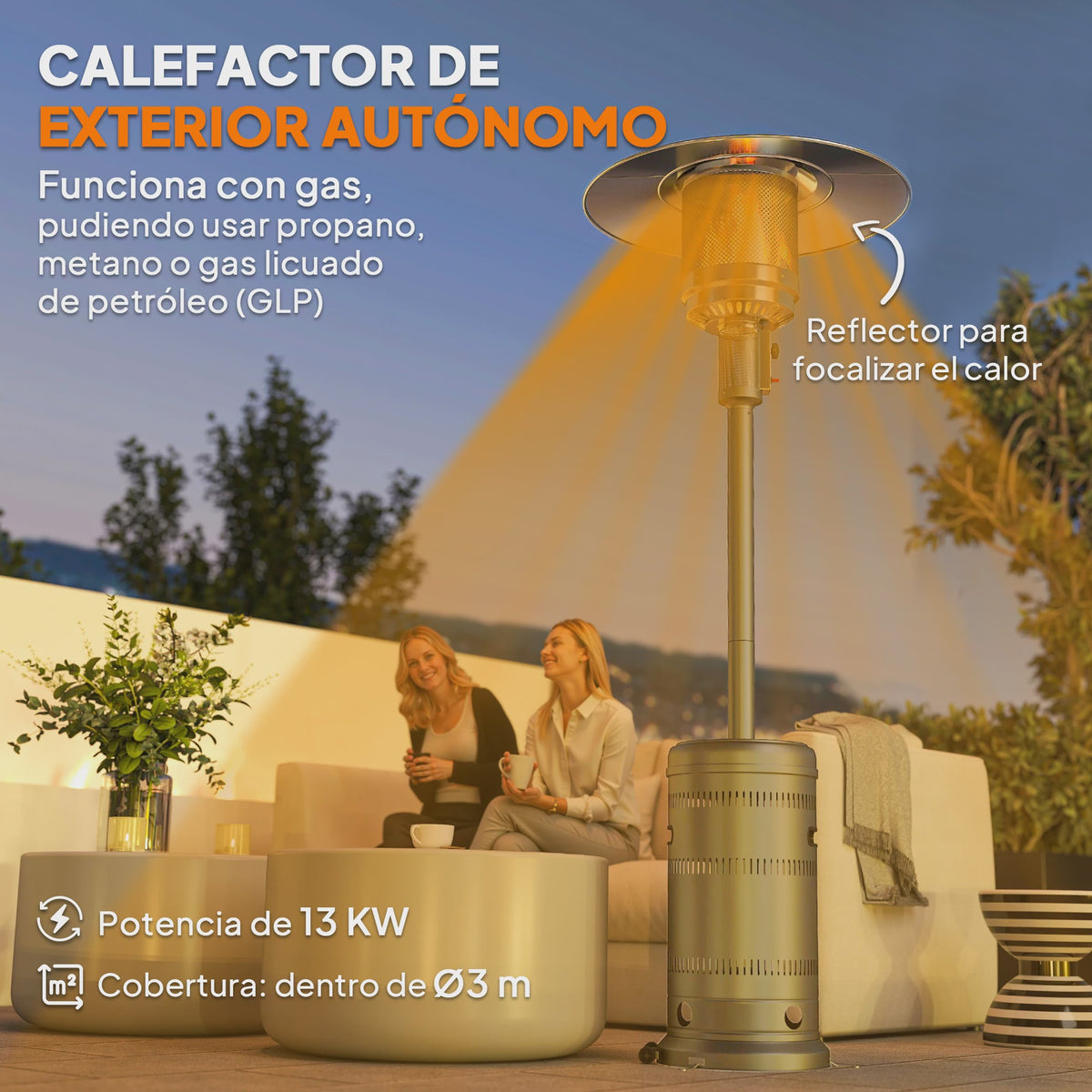 Outsunny Terrasverwarmer Gas 13000W - Draagbaar, Verstelbaar & Veilig