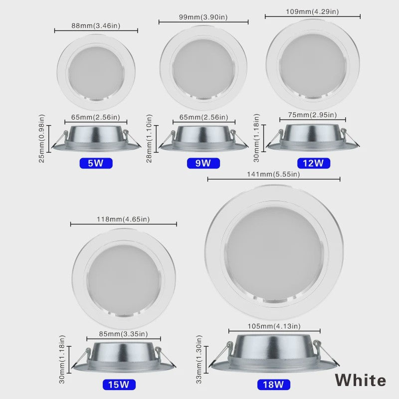 Ronde LED Downlight Inbouwspots 5W-18W - Warm Wit & Koel Wit - Aluminium