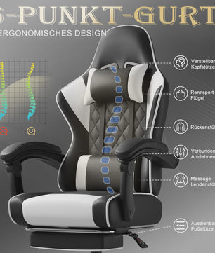 Ergonomische Gaming Stoel In Hoogte Verstelbaar met Massage Lendesteun en Voetensteun