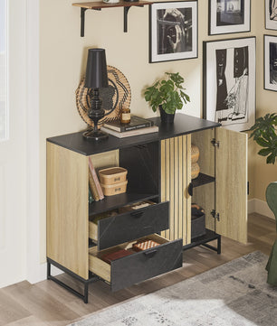 SoBuy Keuken Dressoir met Magnetronnis en Deuren - Eiken/Zwart 107x40x85cm