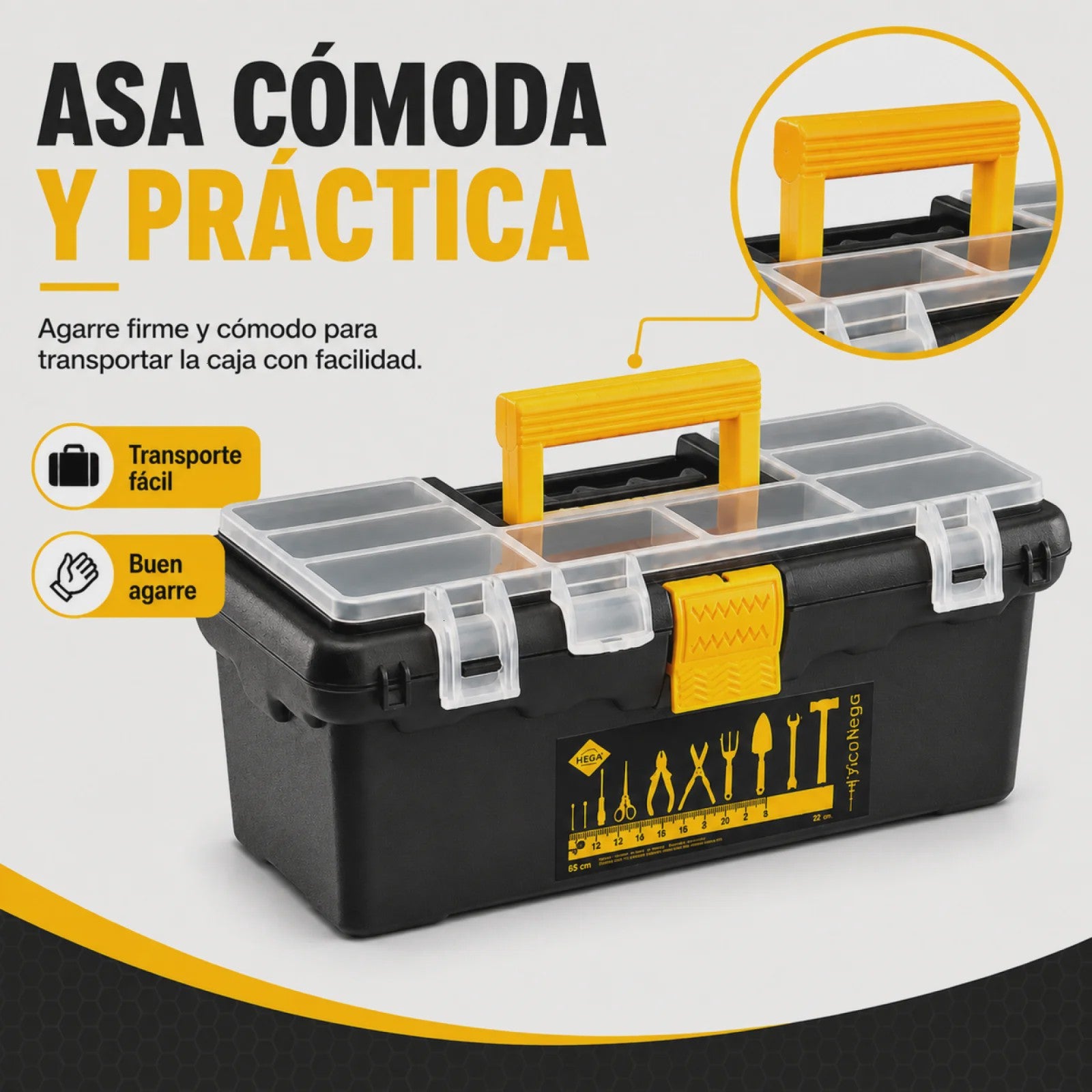 Draagbare Gereedschapskist 22x8x15cm met Organizer, Veiligheidssluitingen en Handvat