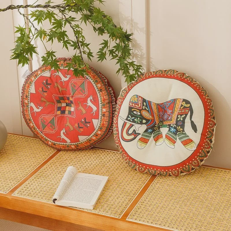 Bohemian Rond Kussen - Katoen & Linnen - Decoratief Vloer- of Stoelkussen