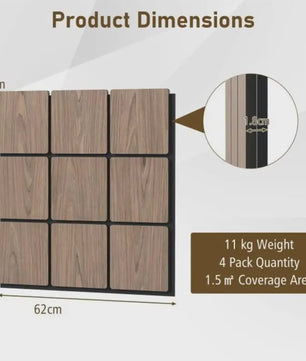 4-Pack Akoestische Wandpanelen met Houten Vlakken - Geluidsisolatie 62x62 cm