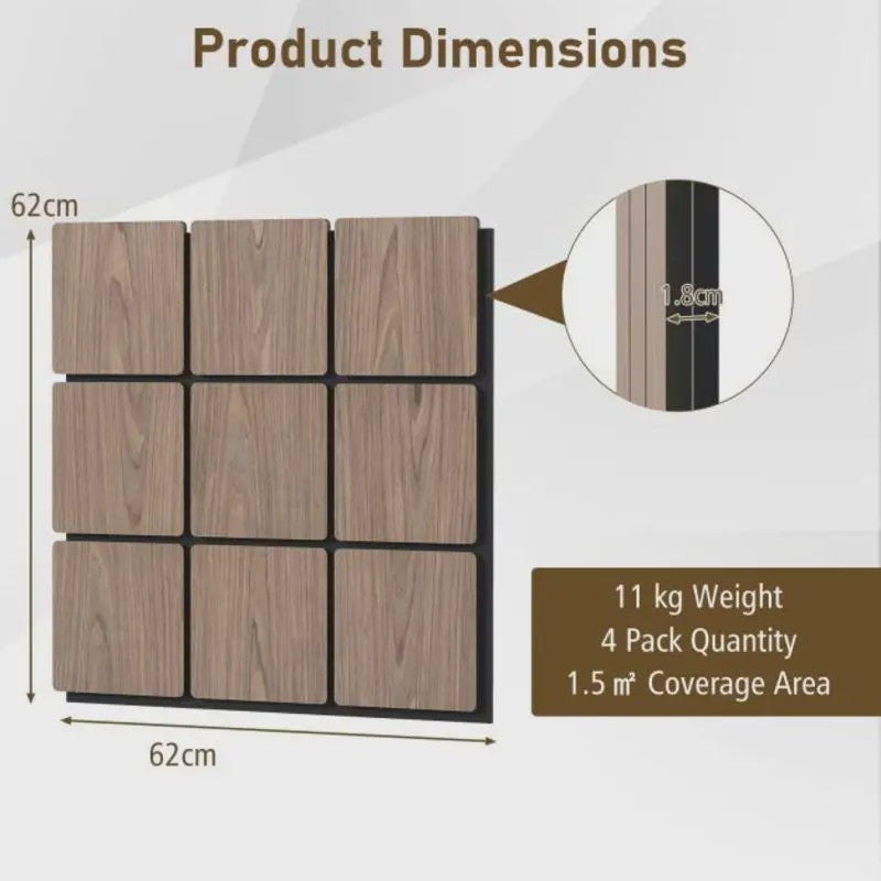 4-Pack Akoestische Wandpanelen met Houten Vlakken - Geluidsisolatie 62x62 cm